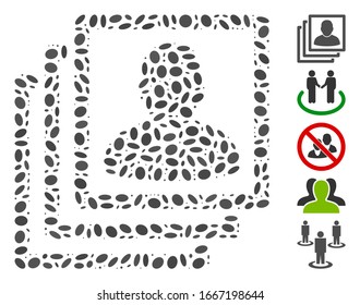 Dotted Mosaic based on user accounts. Mosaic vector user accounts is composed with randomized oval elements. Bonus icons are added.