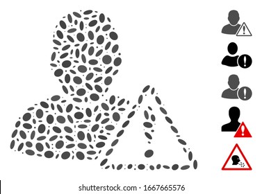 Dotted Mosaic based on user warning. Mosaic vector user warning is created with random elliptic items. Bonus icons are added.