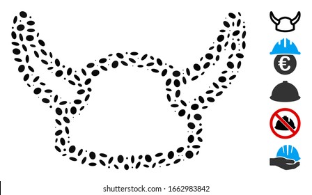 Dotted Mosaic based on viking helmet. Mosaic vector viking helmet is formed with random oval spots.