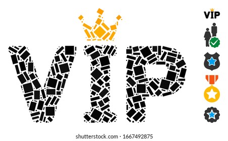 Dotted Mosaic based on VIP. Mosaic vector VIP is composed with randomized rectangle elements. Bonus icons are added.