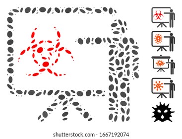 Dotted Mosaic based on virus presentation board. Mosaic vector virus presentation board is composed with randomized elliptic elements. Bonus icons are added.