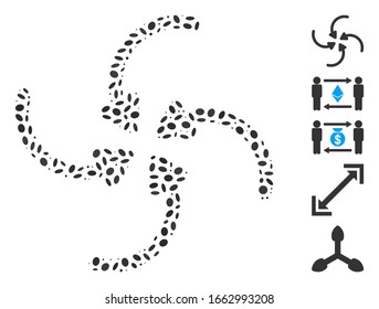 Dotted Mosaic based on vortex collide arrows. Mosaic vector vortex collide arrows is designed with randomized oval elements.