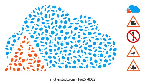 Dotted Mosaic based on warning. Mosaic vector warning is composed with scattered ellipse items.