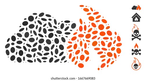 Dotted Mosaic based on wild fire. Mosaic vector wild fire is created with random oval elements. Bonus icons are added.