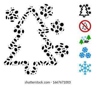 Dotted Mosaic based on winter tree. Mosaic vector winter tree is formed with randomized elliptic elements. Bonus icons are added.