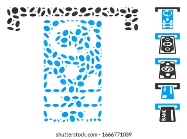 Dotted Mosaic based on withdraw banknotes. Mosaic vector withdraw banknotes is designed with randomized elliptic elements. Bonus icons are added.