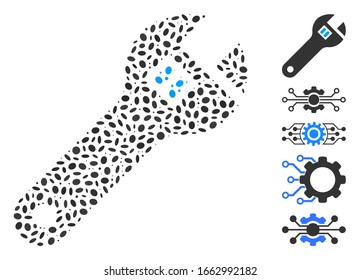 Dotted Mosaic based on wrench. Mosaic vector wrench is composed with randomized ellipse dots.
