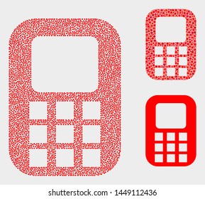 Dotted and mosaic cellphone icons. Vector icon of cellphone combined with random round pixels. Other pictogram is combined from square pixels.