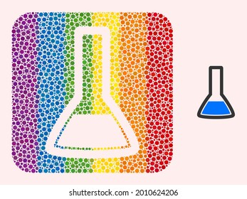 Dotted mosaic chemical retort stencil icon for LGBT. Rainbow colored rounded rectangle collage is around chemical retort stencil. LGBT rainbow colors.