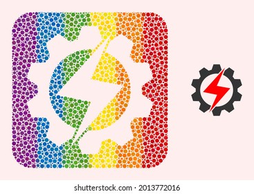 Dotted mosaic energy industry hole icon for LGBT. Colorful rounded square mosaic is around energy industry carved shape. LGBT rainbow colors. Vector energy industry composition of circle points.