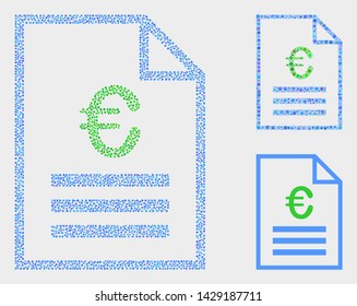 Dotted and mosaic euro price page icons. Vector icon of euro price page combined of random spheric items. Other pictogram is organized from rectangle elements.