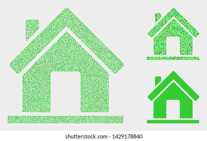 Dotted and mosaic home icons. Vector icon of home organized of scattered round elements. Other pictogram is organized from rectangle elements.