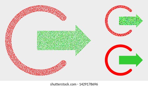 Dotted and mosaic logout icons. Vector icon of logout combined of randomized spheric pixels. Other pictogram is organized from square dots.