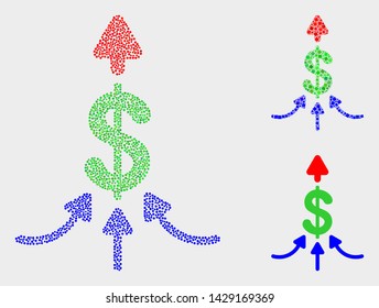 Dotted and mosaic payment aggregator icons. Vector icon of payment aggregator combined of irregular round items. Other pictogram is combined from small rectangles.