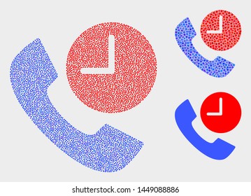 Dotted and mosaic phone call time icons. Vector icon of phone call time combined of irregular circle elements. Other pictogram is composed from elements.