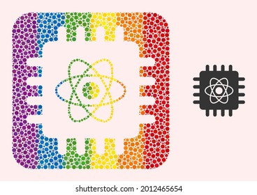 Dotted mosaic quantum computing carved icon for LGBT. Multicolored rounded square mosaic is around quantum computing subtracted space. LGBT rainbow colors.