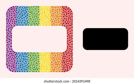 Dotted mosaic rounded rectangle carved pictogram for LGBT. Color rounded rectangle mosaic is around rounded rectangle carved shape. LGBT rainbow colors.