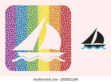 Dotted mosaic sailing hole pictogram for LGBT. Colorful rounded square mosaic is around sailing hole. LGBT rainbow colors. Vector sailing composition of spheric pixels.