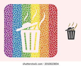 Dotted mosaic smell trash can carved icon for LGBT. Rainbow colored rounded square mosaic is around smell trash can subtracted space. LGBT rainbow colors.