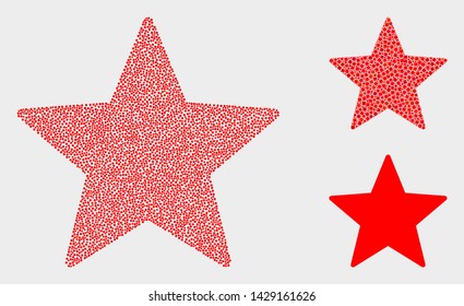 Dotted and mosaic star icons. Vector icon of star constructed of randomized spheric elements. Other pictogram is created from small squares.