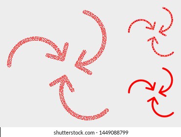 Dotted and mosaic swirl arrows icons. Vector icon of swirl arrows composed with scattered circle dots. Other pictogram is constructed from square dots.