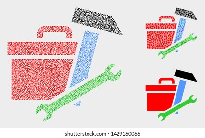 Dotted and mosaic toolbox icons. Vector icon of toolbox designed of randomized circle elements. Other pictogram is constructed from elements.
