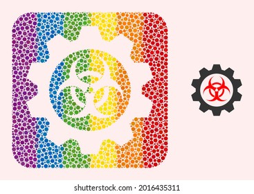 Dotted mosaic toxic industry stencil pictogram for LGBT. Colored rounded rectangle mosaic is around toxic industry hole. LGBT rainbow colors. Vector toxic industry composition of round items.