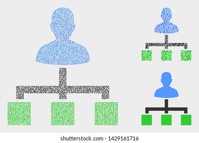 Dotted and mosaic user links icons. Vector icon of user links designed of scattered spheric dots. Other pictogram is designed from dots.