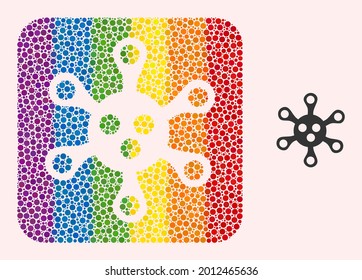 Dotted mosaic virus hole pictogram for LGBT. Colorful rounded square mosaic is around virus hole. LGBT spectrum colors. Vector virus combination of round pixels.