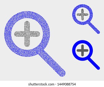 Dotted and mosaic zoom in icons. Vector icon of zoom in composed with random round elements. Other pictogram is composed from elements.