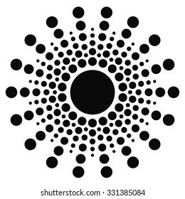 Dotted motif. Bursting, concentric circle element. Vector.