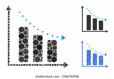 Dotted Negative Trend Composition Of Small Circles In Variable Sizes And Shades, Based On Dotted Negative Trend Icon. Vector Small Circles Are Grouped Into Blue Illustration.