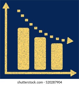 Dotted Negative Trend grainy textured icon for overlay watermark stamps. Flat symbol with scratched texture. Dotted vector yellow ink rubber seal stamp with grunge design on a blue background.