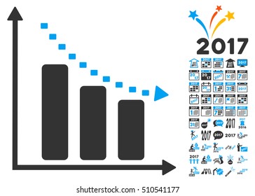 Dotted Negative Trend icon with bonus 2017 new year clip art. Vector illustration style is flat iconic symbols,modern colors.
