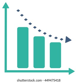 Dotted Negative Trend vector toolbar icon. Style is bicolor flat icon symbol, cobalt and cyan colors, white background, rhombus dots.