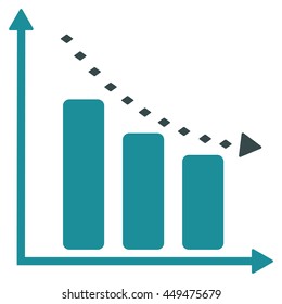 Dotted Negative Trend vector toolbar icon. Style is bicolor flat icon symbol, soft blue colors, white background, rhombus dots.