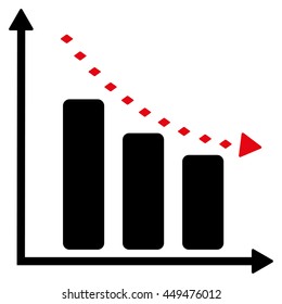 Dotted Negative Trend vector toolbar icon. Style is bicolor flat icon symbol, intensive red and black colors, white background, rhombus dots.