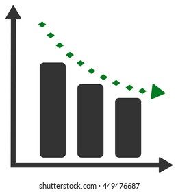 Dotted Negative Trend vector toolbar icon. Style is bicolor flat icon symbol, green and gray colors, white background, rhombus dots.