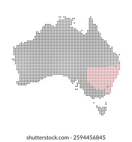 Dotted New South Wales Map Australia Country Illustration Halftones Background for Design Presentation. vector abstract pixel black of Australia map. easy editing