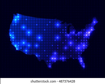 Dotted night map United States of America