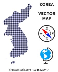 Dotted North and South Korea map. Abstract territorial scheme. Points have rhombic form and dark blue color. Vector pattern of North and South Korea map designed of rhombus element pattern.