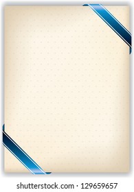 Dotted note with striped blue ribbon in corners