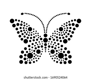 Dotted object for laser cut. Design element for multi level stretch ceiling. Dots in shape of butterfly for greeting card. Butterfly shape drawn with many black dots.