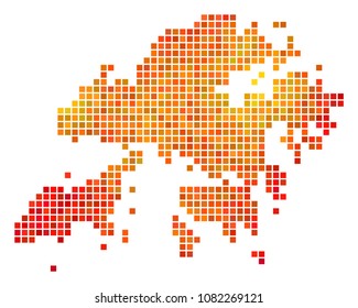 Dotted orange Hong Kong Map. Vector territorial map in orange color tones on a white background. Vector collage of Hong Kong Map created of square small elements.