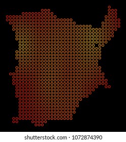 Dotted orange Koh Samui Map. Vector territorial map in orange color tones on a black background. Vector concept of Koh Samui Map constructed of spheric elements.