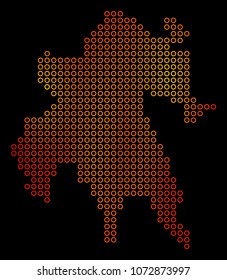 Dotted orange Peloponnese Half-Island Map. Vector geographic map in orange color hues on a black background. Vector mosaic of Peloponnese Half-Island Map made of sphere dots.