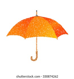 Dotted orange umbrella. Engraving illustration.
