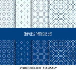 Dotted oriental forms seamless pattern set. Vector illustration. Abstract diagonal simple dot print design. Eastern motif background template.