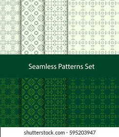 Dotted oriental motif seamless pattern set. Vector illustration. Abstract diagonal simple dot print design. Eastern style background template.