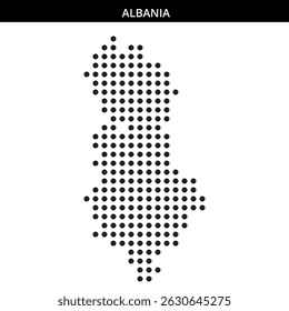 Dotted outline of Albania on a plain background